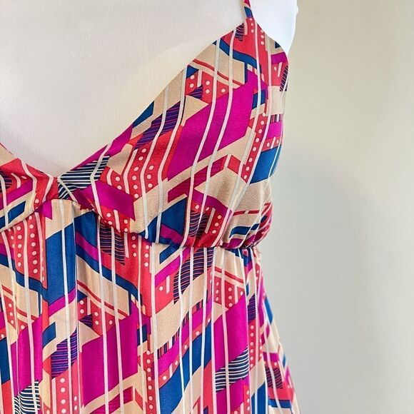 Champagne & Strawberries Women Large Striped Abstract Print Pink Maxi Dress Silk - Picture 3 of 9